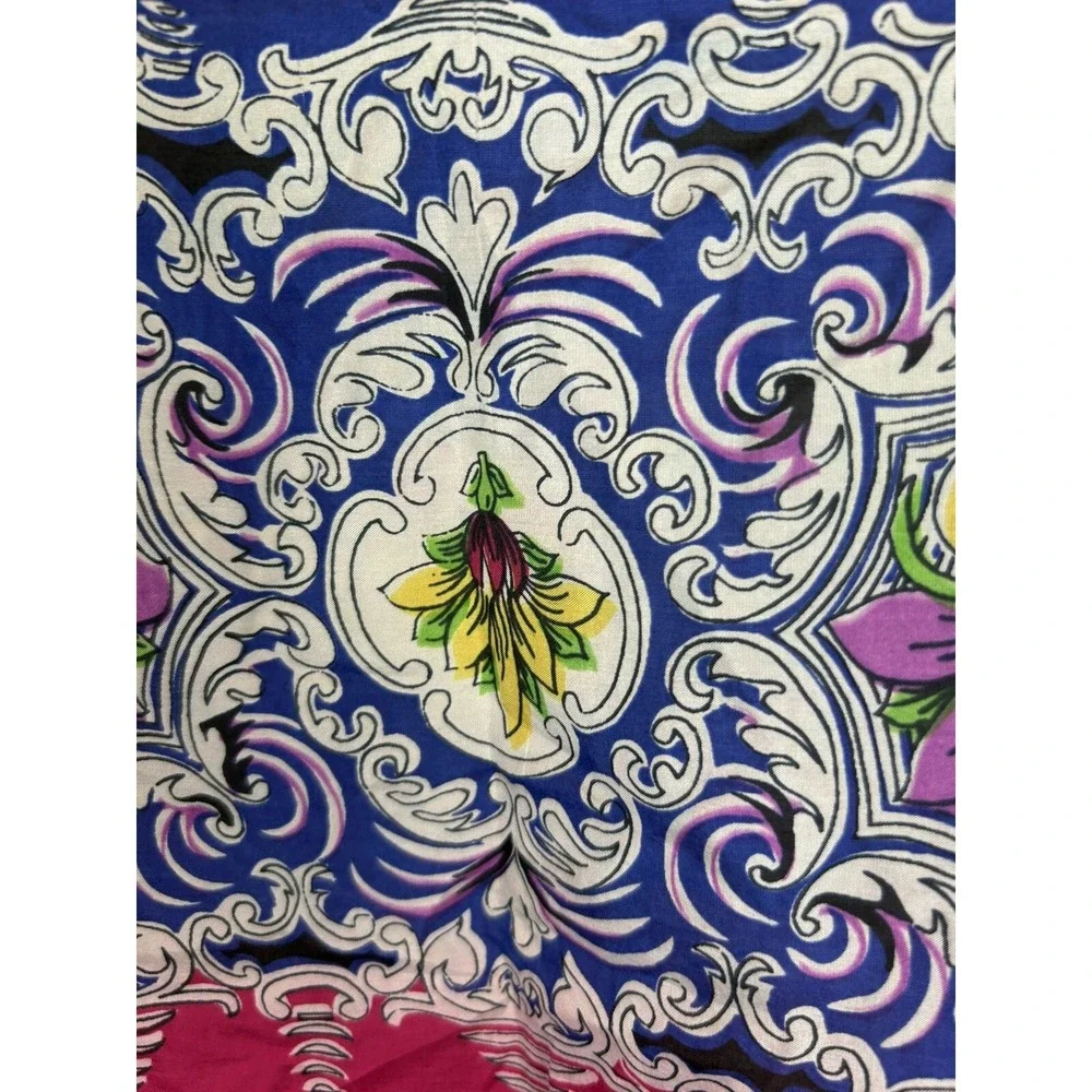 Vintage Silk Scarf Large Blue Floral Victorian Square Blue Pink Old Money 31x31